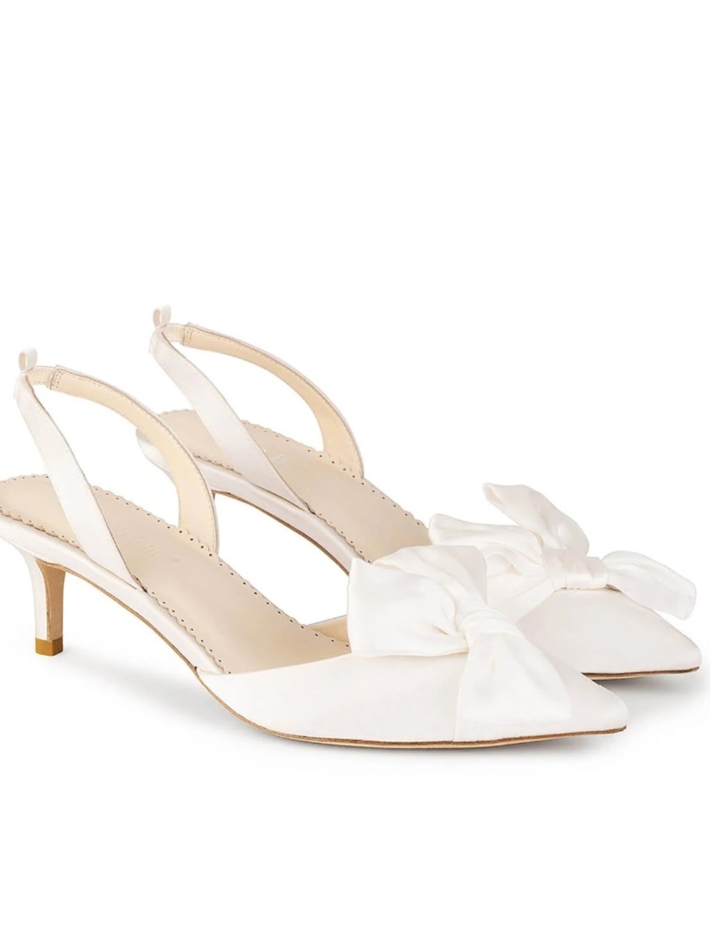 Bella Belle Raven Ivory Silk Bow Bridal Kitten Heels Size 8
